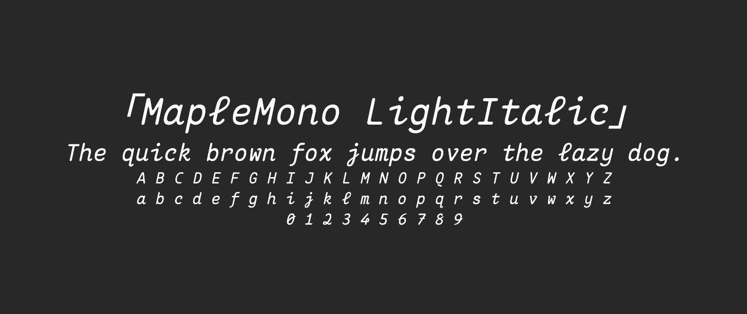 MapleMono-LightItalic字体预览