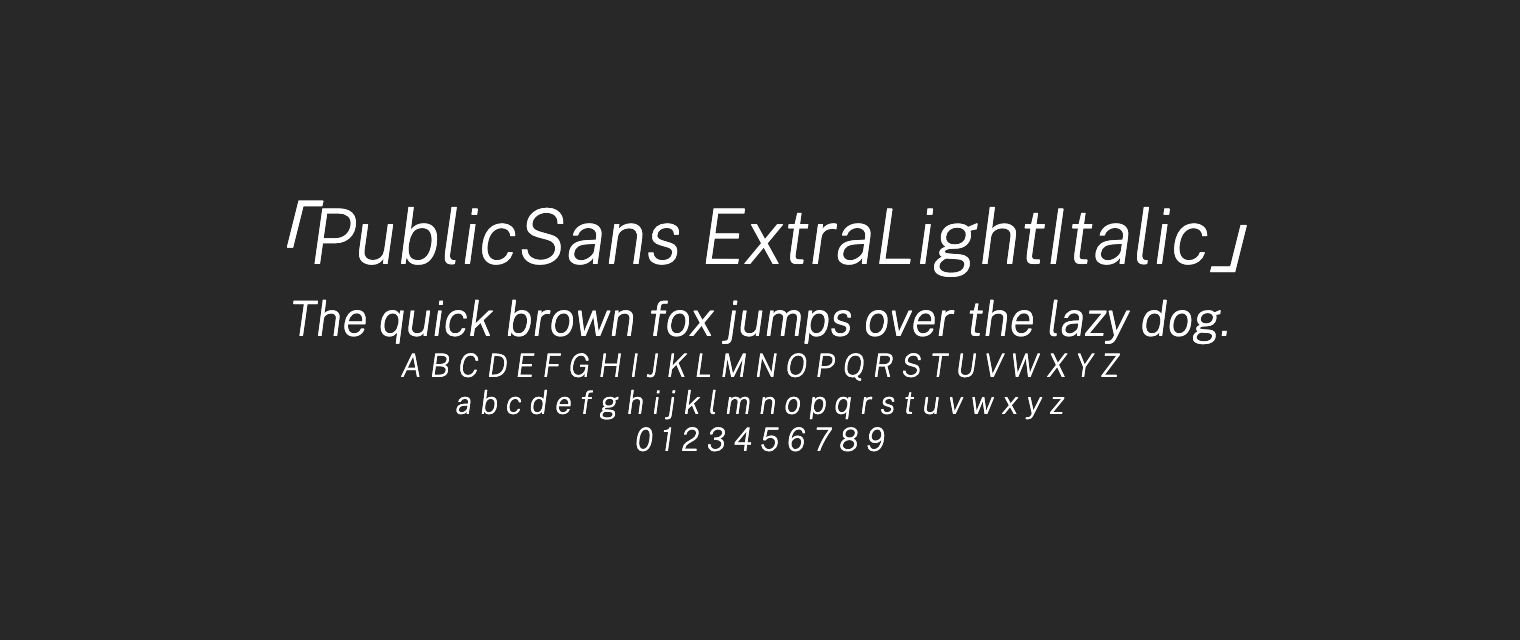 PublicSans-ExtraLightItalic字体预览
