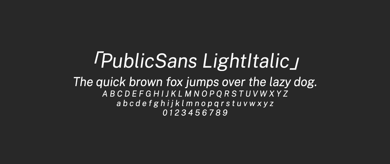 PublicSans-LightItalic字体预览